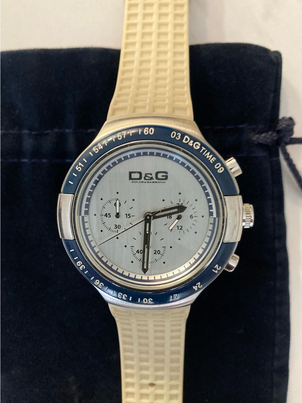 D&G Silver Dial Watch with Blue Bezel